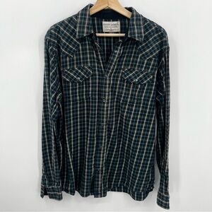 Cody James M Flannel Blue Tan Plaid Pearl Snap Western Shirt